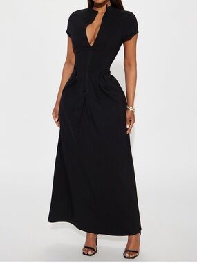 Black Maxi Dress with Structured Waist - Women